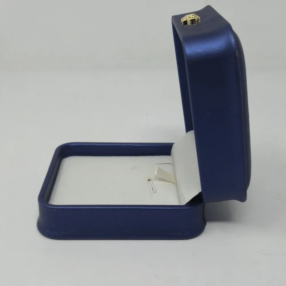 Blue Faux Leather Jewelry Gift Box Gold Crown Latch Ring Pendant Storage EMPTY